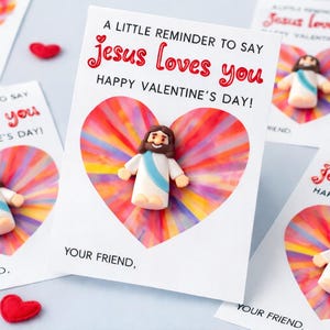 Tiny Jesus Loves You Valentine Card | Christian Classroom Exchange | Little Jesus Figurine Valentine (Instant Download)