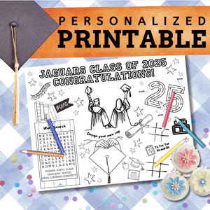 Graduation Activity Placemat | Graduation Party | Kids Party Favor| Digital File | Personalized Coloring Sheet | Grad Party