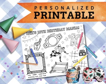Wrestling Activity Placemat | Mania Birthday Party | Kids Party Favor| Digital File | Personalized Coloring Sheet | Wrestling Party