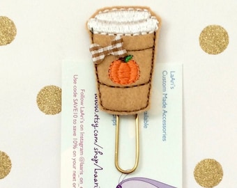 Pumpkin latte paper clip- Fall planner clip -  planner accessory- Fall planner clip-Fall bookmark - planner paper clip -pumpkin planner clip