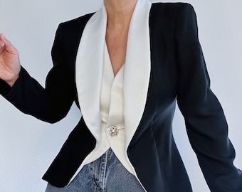 Vintage Alex Evenings Black and White Tuxedo Blazer