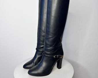 LK Bennett Harlie Knee High Leather Riding Boots with Brass Detailing