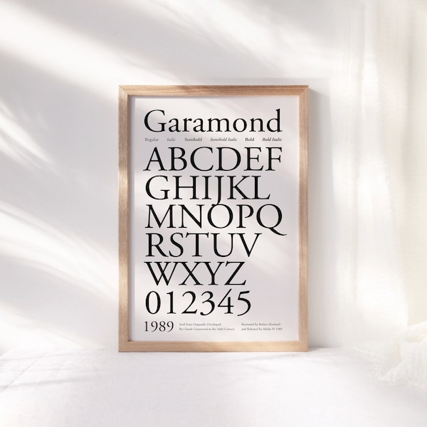 Garamond Font Typography Print ~ Printable Wall Art ~ Typography Decor Poster ~ Instant Digital Downloadable - 4 Sizes