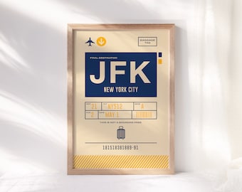 New York Baggage Tag Print ~ Printable Wall Art ~ JFK Decor Poster ~ Retro Illustration ~ Instant Digital Downloadable - 4 Sizes