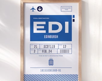 Edinburgh Scotland Baggage Tag Print ~ Printable Wall Art ~ EDI Decor Poster ~ Scotland Gift ~ Instant Digital Downloadable - 4 Sizes