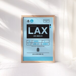 Impresión de etiqueta de equipaje de Los Ángeles ~ Arte de pared imprimible ~ Cartel de decoración LAX ~ Ilustración retro ~ Descargable digital instantánea - 4 tamaños