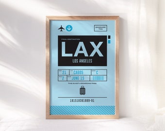 Los Angeles Baggage Tag Print ~ Printable Wall Art ~ LAX Decor Poster ~ Retro Illustration ~ Instant Digital Downloadable - 4 Sizes