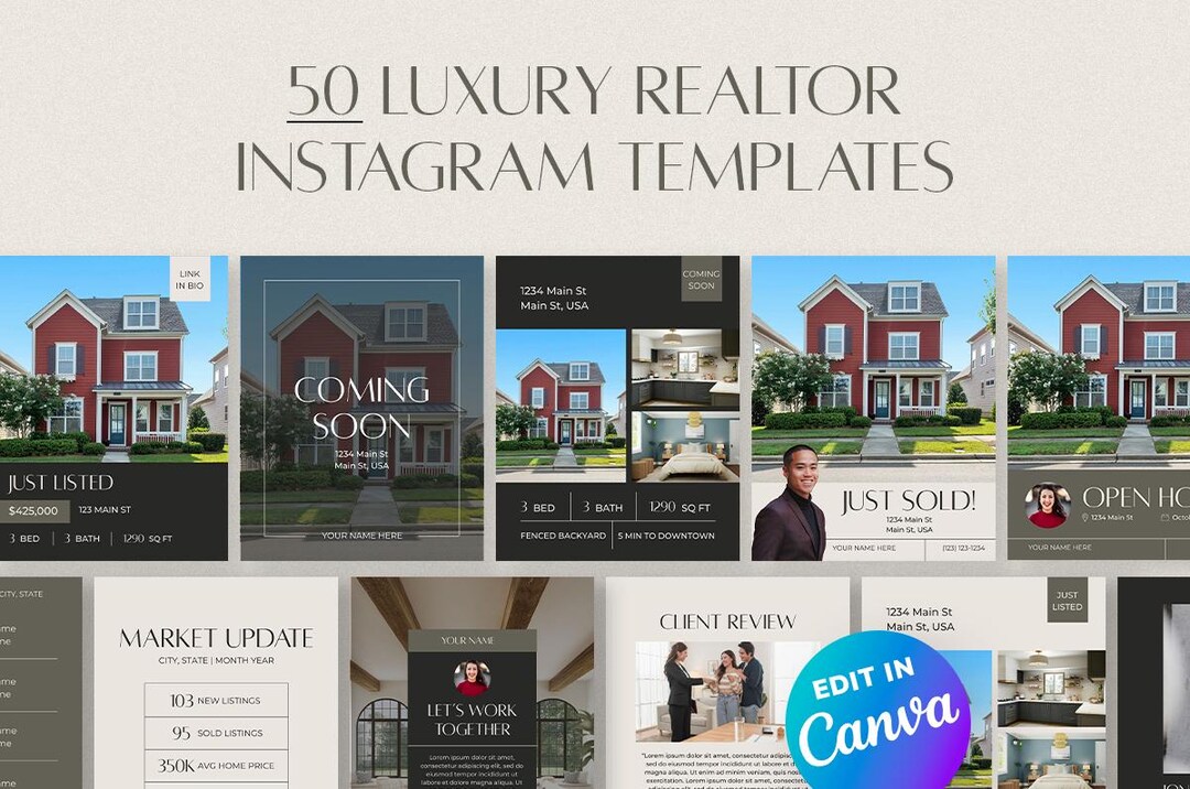 50 Luxury Realtor Instagram Canva Templates | Real Estate Social Media ...