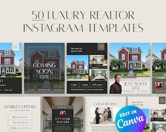 50 Luxury Realtor Instagram Canva Templates | Real Estate Social Media Bundle | Just Sold, New Listing, Market Update Posts