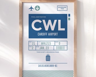 Cardiff Wales Baggage Tag Print ~ Printable Wall Art ~ CWL Decor Poster ~ Wales Gift ~ Instant Digital Downloadable - 4 Sizes