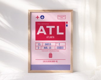 Atlanta Baggage Tag Print ~ Printable Wall Art ~ ATL Decor Poster ~ Retro Illustration ~ Instant Digital Downloadable - 4 Sizes