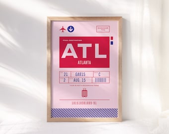 Atlanta Baggage Tag Print ~ Printable Wall Art ~ ATL Decor Poster ~ Retro Illustration ~ Instant Digital Downloadable - 4 Sizes