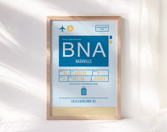 Nashville Baggage Tag Print ~ Printable Wall Art ~ NASH BNA Decor Poster ~ Retro Illustration ~ Instant Digital Downloadable - 4 Sizes