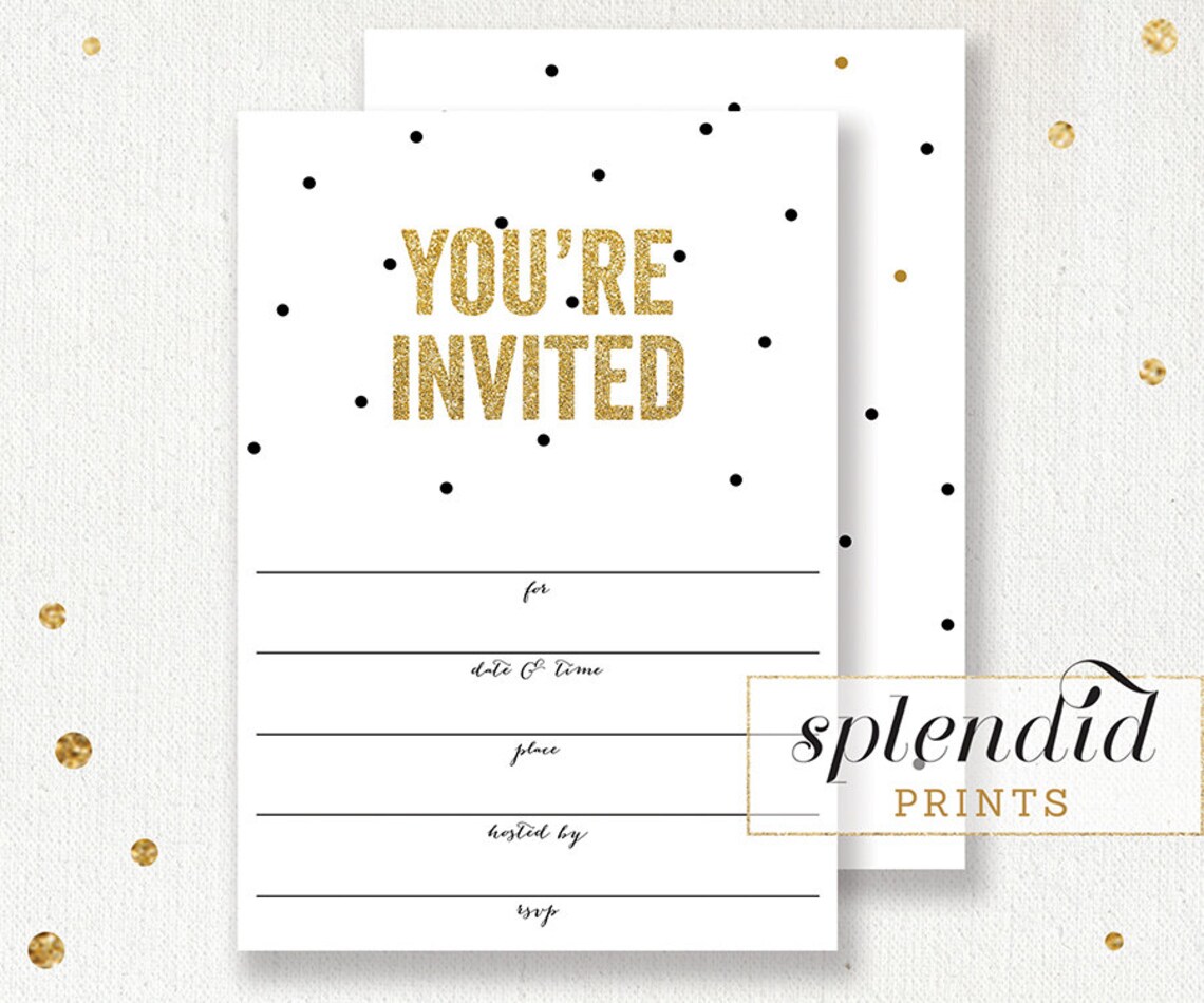 Gold Glitter Blank Invitation INSTANT DOWNLOAD 5x7 Black and Etsy