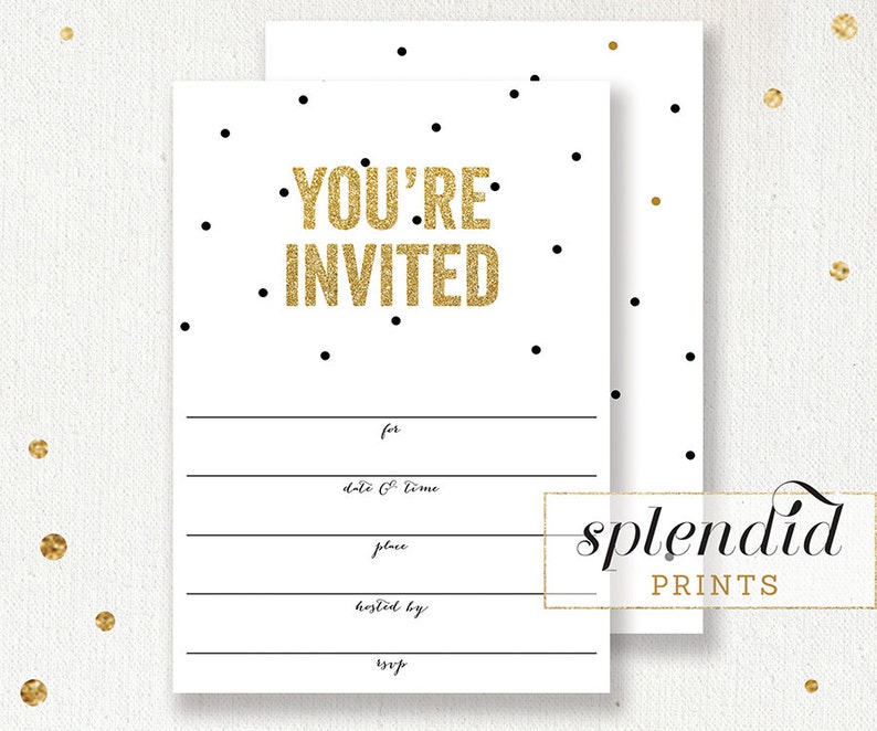 Gold Glitter Blank Invitation Instant Download 5x7 Black And Etsy