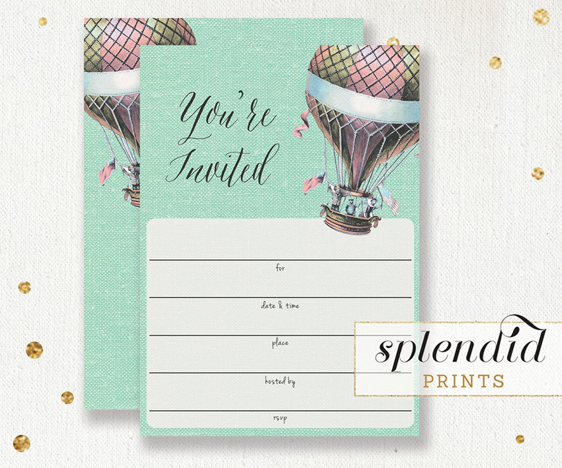 Hot Air Balloon Blank Invitation INSTANT DOWNLOAD 5x7 Shabby Chic Pink