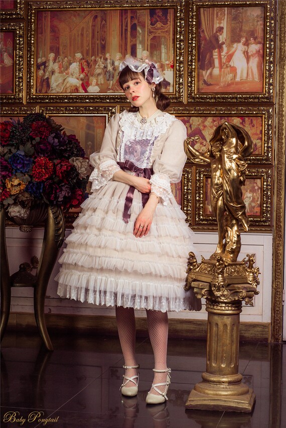 Victorian Lolita Japanese Retro Victorian Lolita OP Dress Sweet Lace Ruffes  Rose