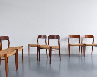 Vintage Set of Six 1960s Danish Teak Model 75 Dining Chairs by Niels Otto Møller for J.L. Møllers