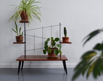 Soporte para plantas de teca y metal de estilo vintage