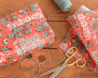 Vintage Original 1950s Red Christmas Wrapping Paper / Gift Wrap by the Metre