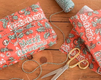 Vintage Original 1950s Red Christmas Wrapping Paper / Gift Wrap by the Metre