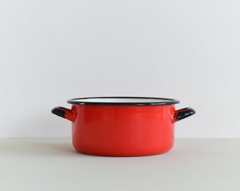 Vintage Red Enamel Cooking / Stewing Pot