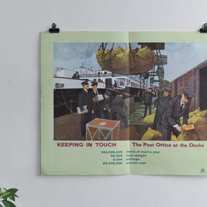 Affiche vintage des années 1960 du bureau de poste GPO « Keeping in touch, The Post at the Docks »