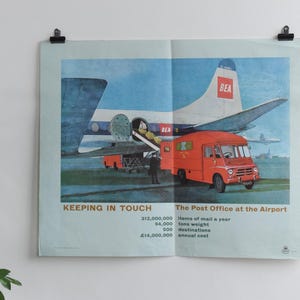 Affiche vintage des années 1960 du bureau de poste GPO « Keeping in Touch, The Post Office at the Airport »