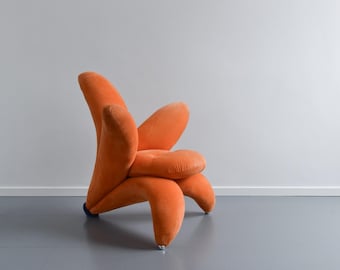 Silla Getsuen Lily vintage de los años 90, diseñada por Masanori Umeda para Edra en terciopelo naranja.