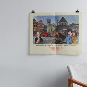 Affiche vintage des années 1960 du bureau de poste GPO « Keeping in Touch, The Post Office in Town »