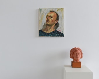 Retrato al óleo sobre lienzo, pequeño, original, de época, de los años 90.
