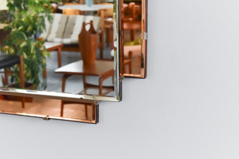 Vintage Art Deco Style Bevelled Mirror with Peach / Rose Gold Panels