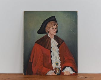 Vintage Original 1960s Oil on Board Portrait Painting of a Lady in Robes by Cynthia Oliver