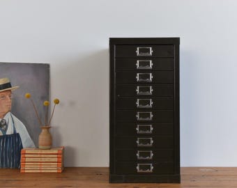Vintage Industrial Green 10 Drawer Metal Filing Cabinet by Stor
