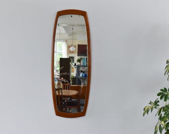 Vintage Long Teak Float Mounted Mirror