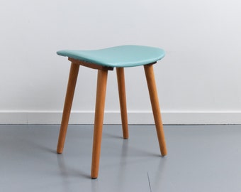 Vintage Single 1960s Wooden Stool with Mint Green Vinyl