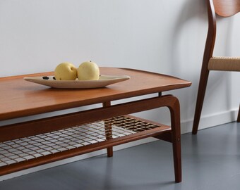Mesa de centro danesa vintage Arne Hovmand-Olsen de teca y ratán