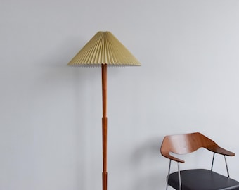 Vintage Wooden Floor Lamp with New Pleated Beige Shade