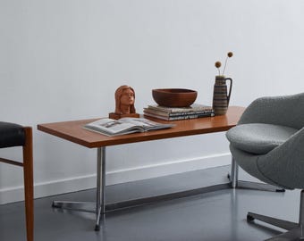 Vintage Teak Coffee Table with Chrome Base