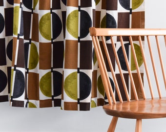 Vintage Single 1950s Geometric Screen Printed Curtain 'Diablo' by Tootal