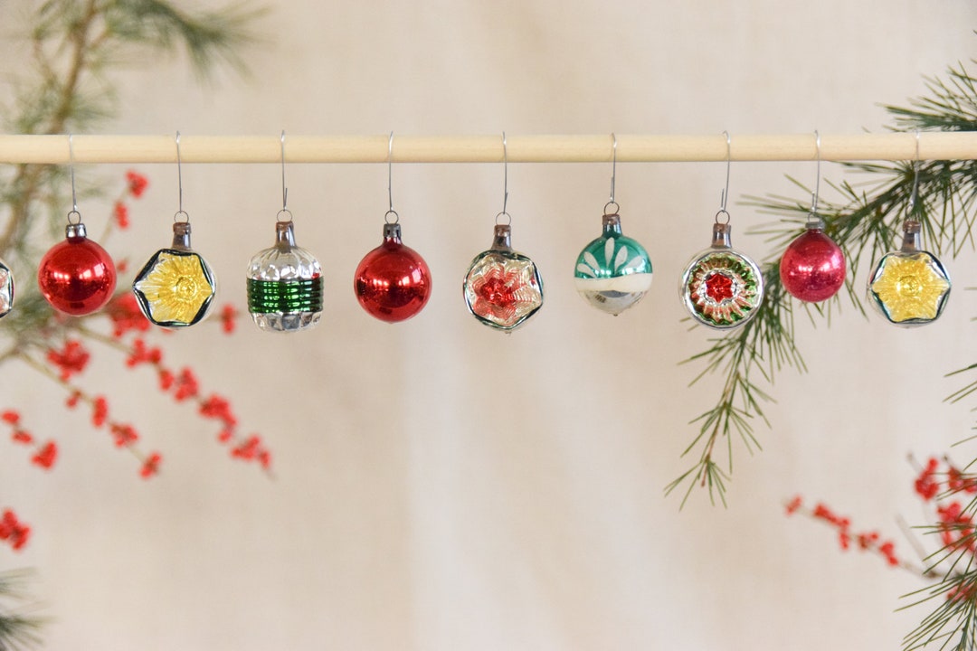 Vintage Small Glass Christmas Tree Baubles / Ornaments Set of Etsy UK