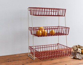 Vintage Red And White Wire Fruit and Vegetable Storage Rack