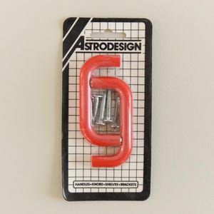 Vintage Pair of Red Plastic Cupboard / Drawer D Handles by Astrodesign