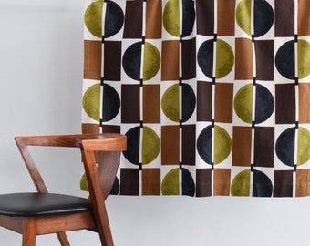 Vintage Small Single 1950s Geometric Screen Printed Curtain 'Diablo' by Tootal