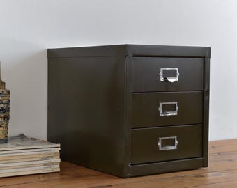 Vintage Industrial Green 3 Drawer Table Top Metal Filing Cabinet