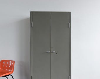 Vintage Grey Metal Industrial Double Door Locker / Cabinet by Triumph