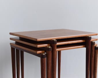 Vintage Walnut and Beech Nest of Tables by Opal Möbel