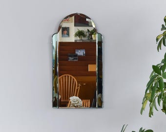 Vintage Small Arched Mirror with Green Panels