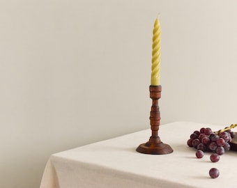 Vintage Rustic Handmade Turned Wooden Candle Stick Holder