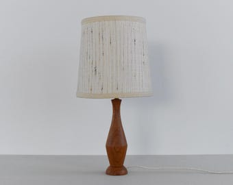 Vintage Small Teak Table Lamp with Natural Textured Shade